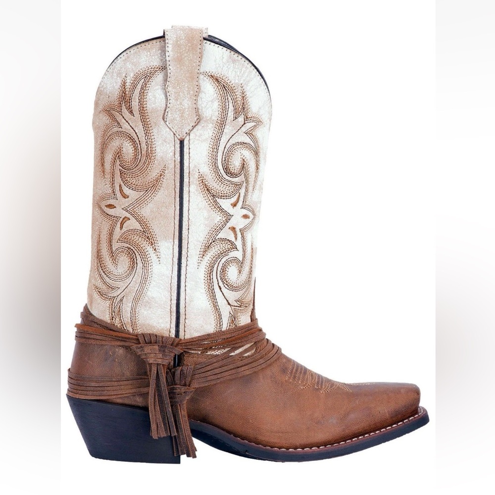 LAREDO WOMEN'S MYRA ANKLE FRINGE WESTERN BOOTS - SQUARE TOE  Brown White Sz 8 M